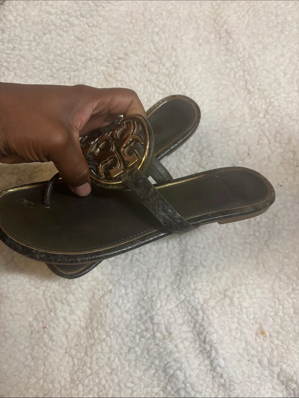 Tory Burch Miller Snake Printed Gold Logo Sandals women's 8